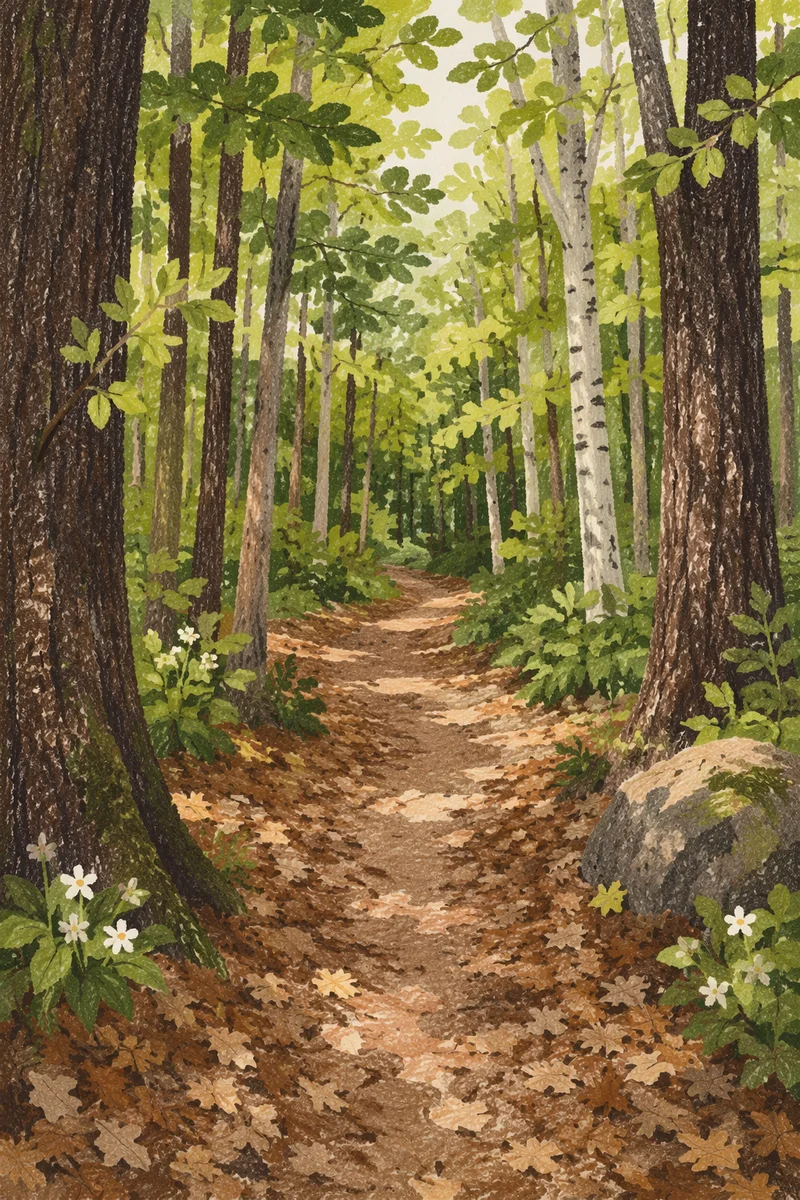 Peaceful Green Forest Path Background