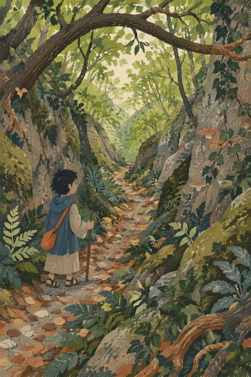 Peaceful Green Forest Ravine Path