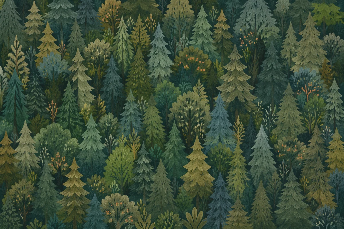 Aerial Evergreen Forest Background in Soft Green