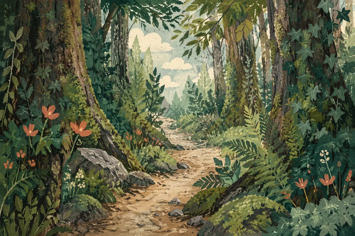 Peaceful Green Forest Path Background