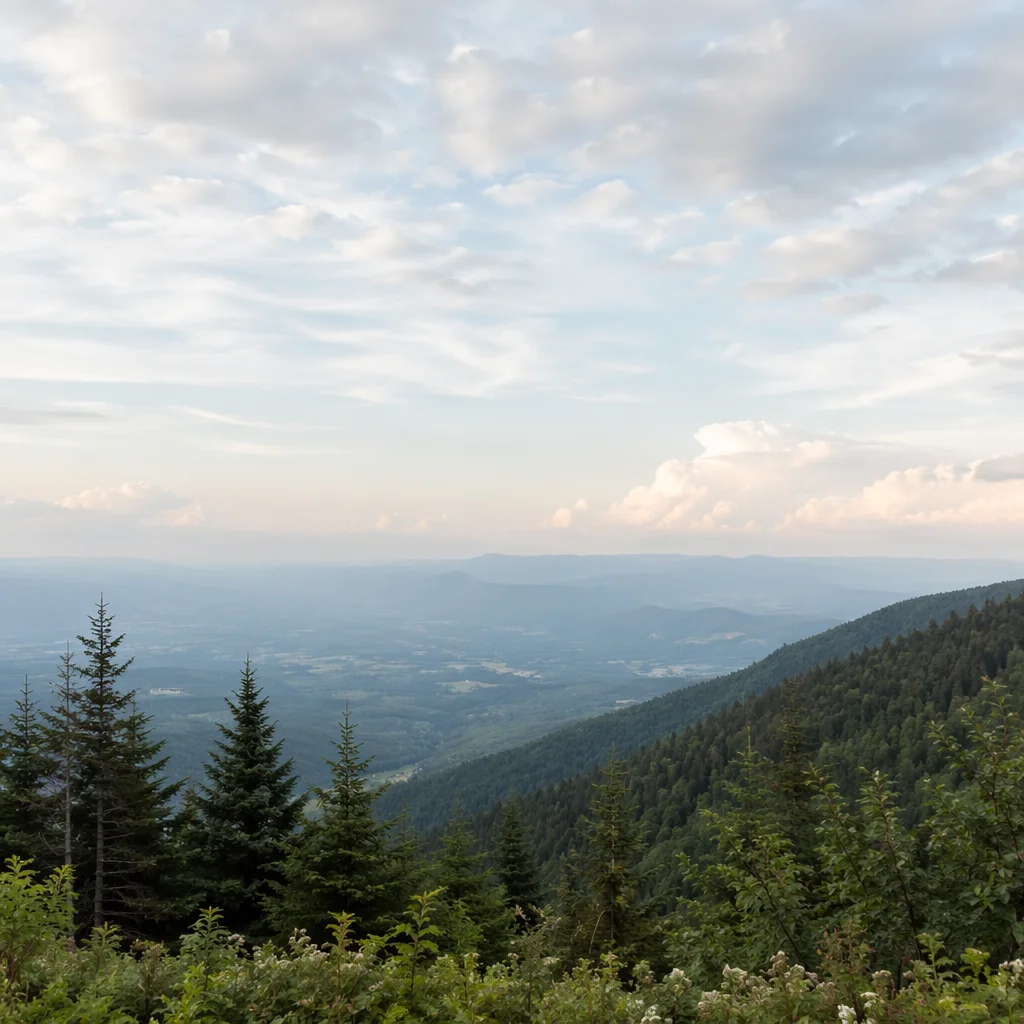 Misty Green Mountain Forest Background
