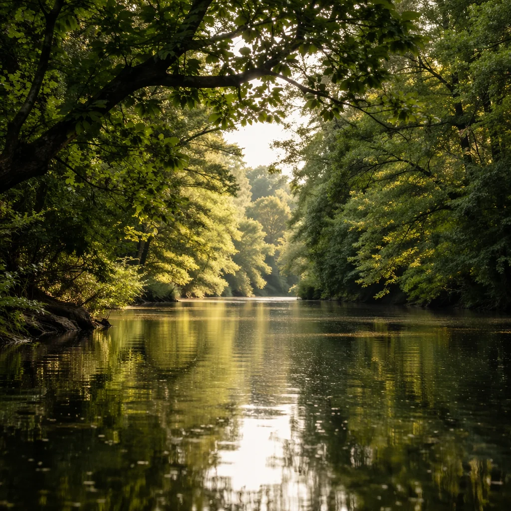 Tranquil River Through Green Forest