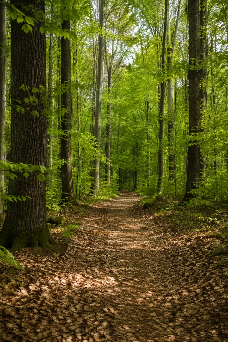 Quiet Green Forest Path Background