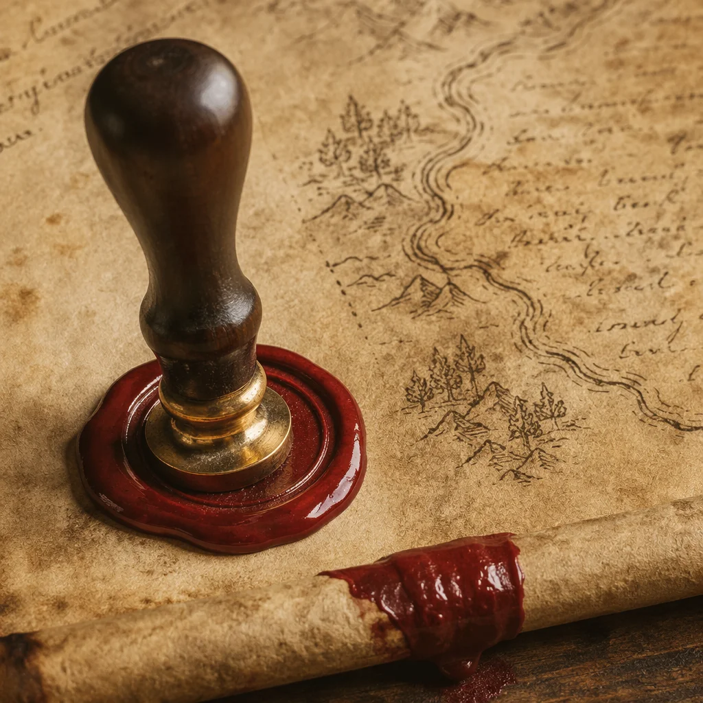 Antique Parchment Scroll With Red Wax Seal