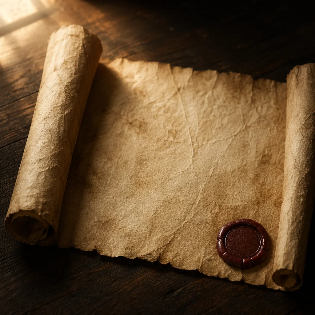 Aged Parchment Scroll with Burgundy Wax Seal