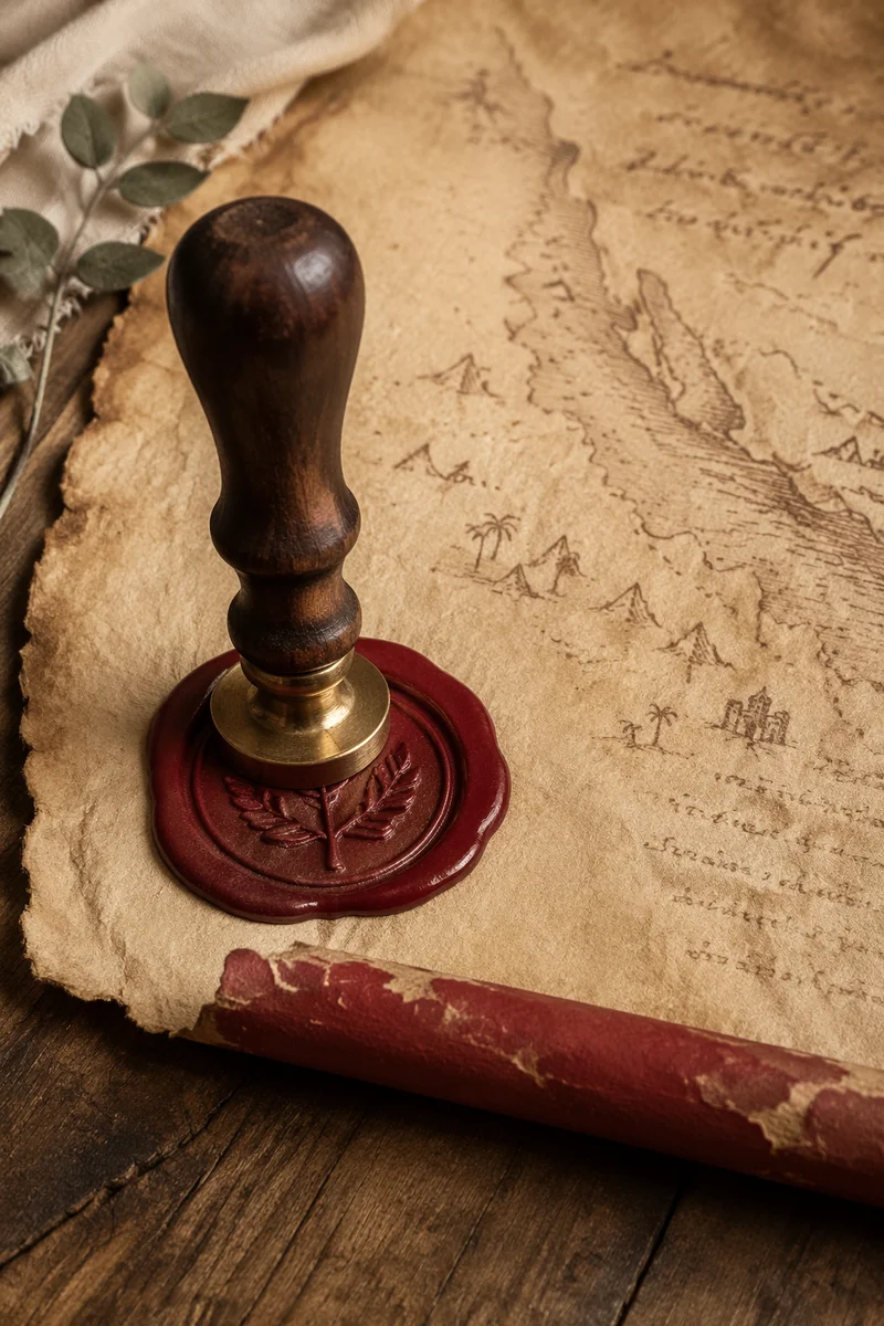 Antique Parchment Scroll With Red Wax Seal