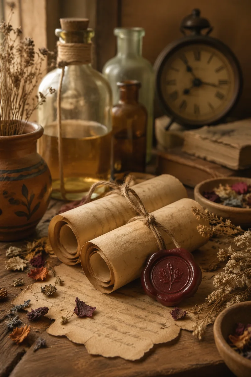Vintage Parchment Scrolls with Burgundy Wax Seal