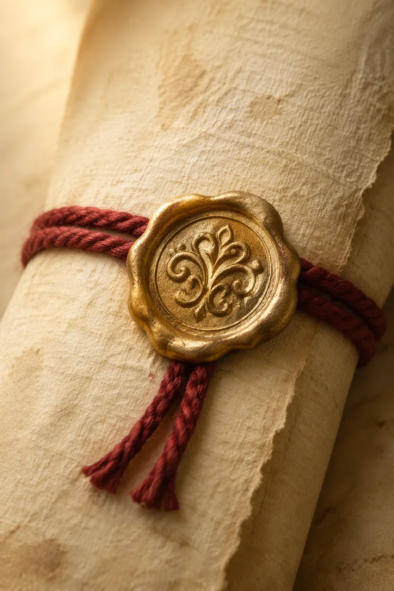 Aged Parchment Scroll with Crimson Wax Seal