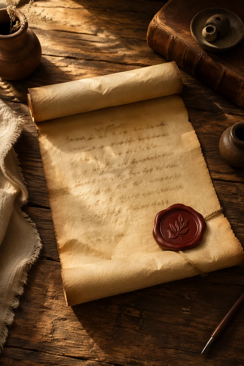 Antique Parchment Scroll With Burgundy Wax Seal