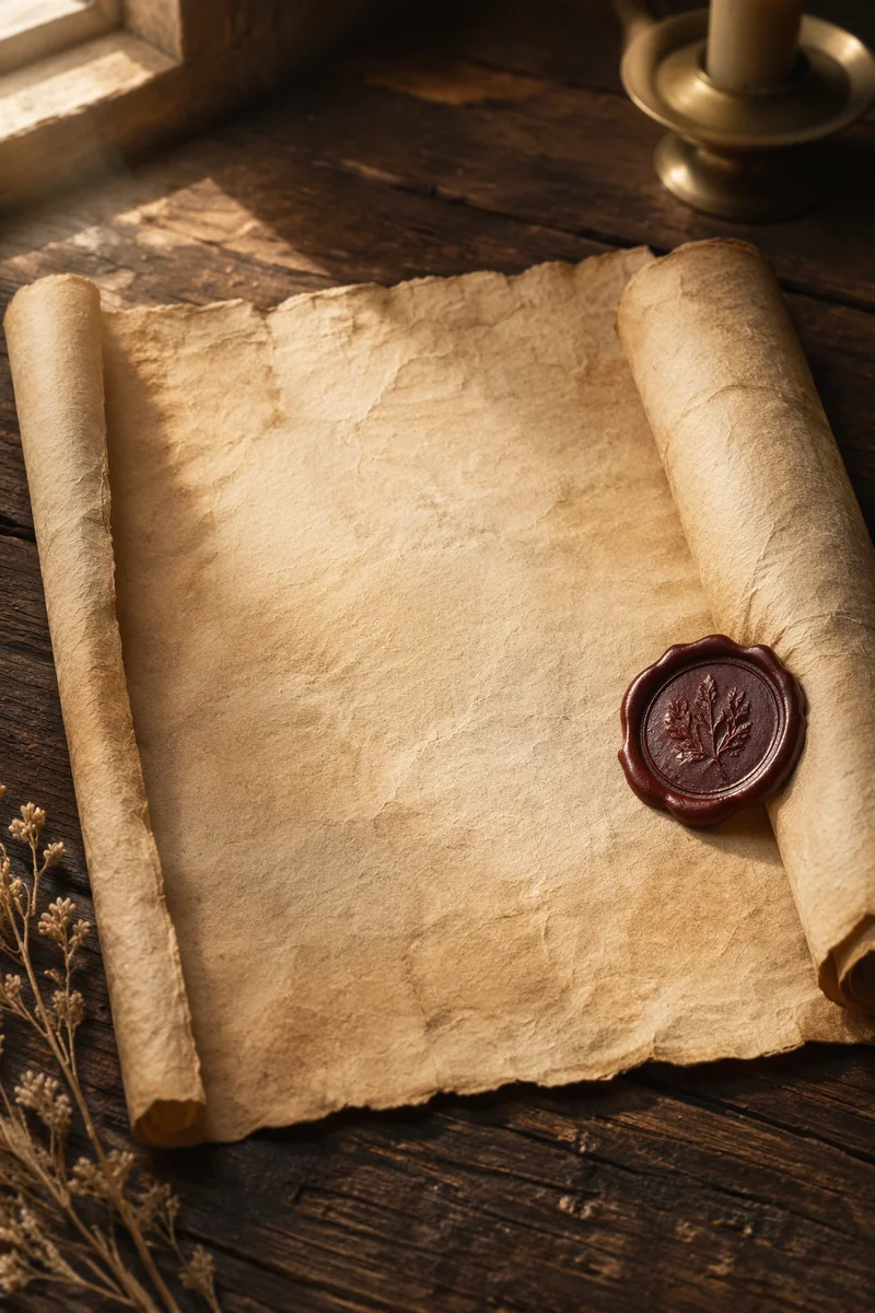 Aged Parchment Scroll with Burgundy Wax Seal