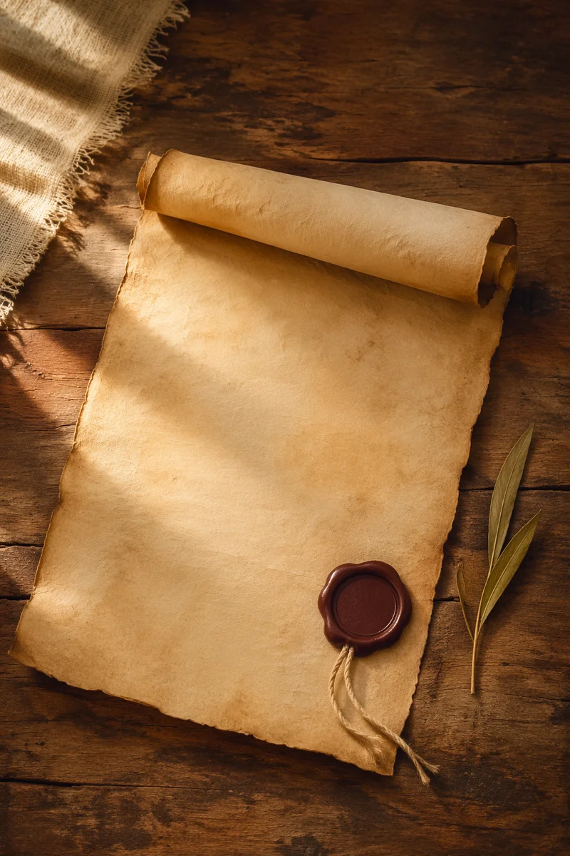 Aged Parchment Scroll with Burgundy Wax Seal