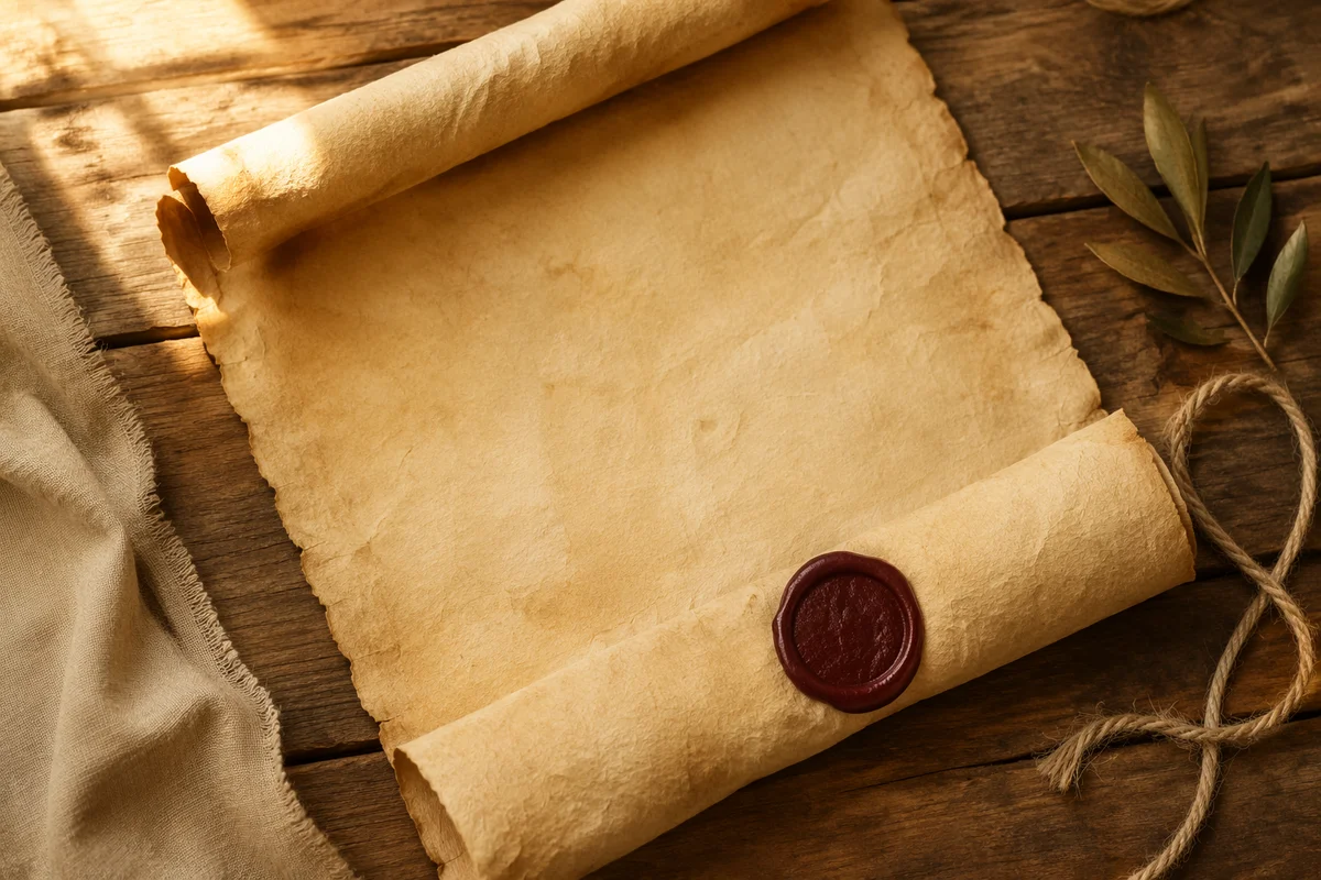 Aged Parchment Scroll with Burgundy Wax Seal