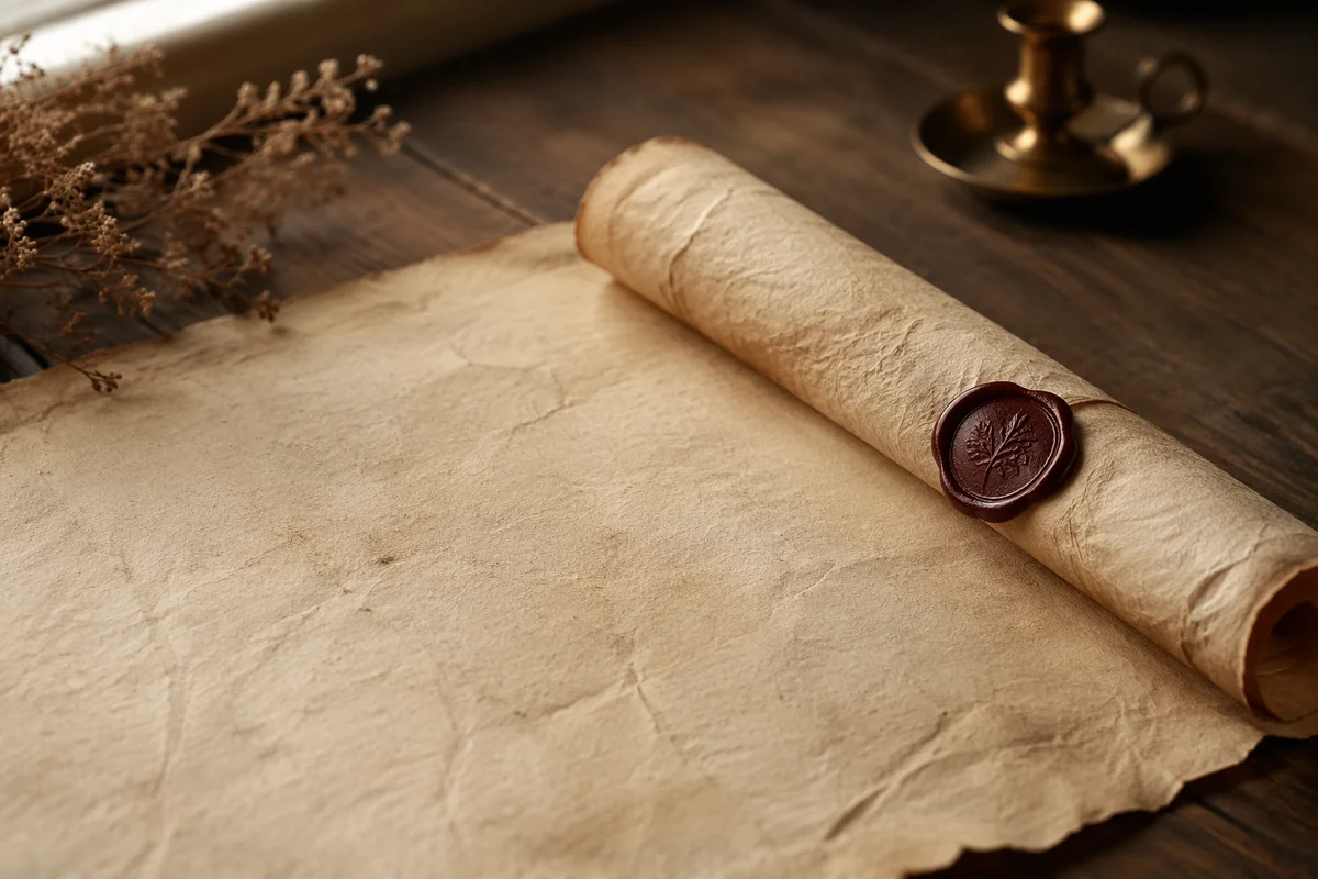 Aged Parchment Scroll with Burgundy Wax Seal