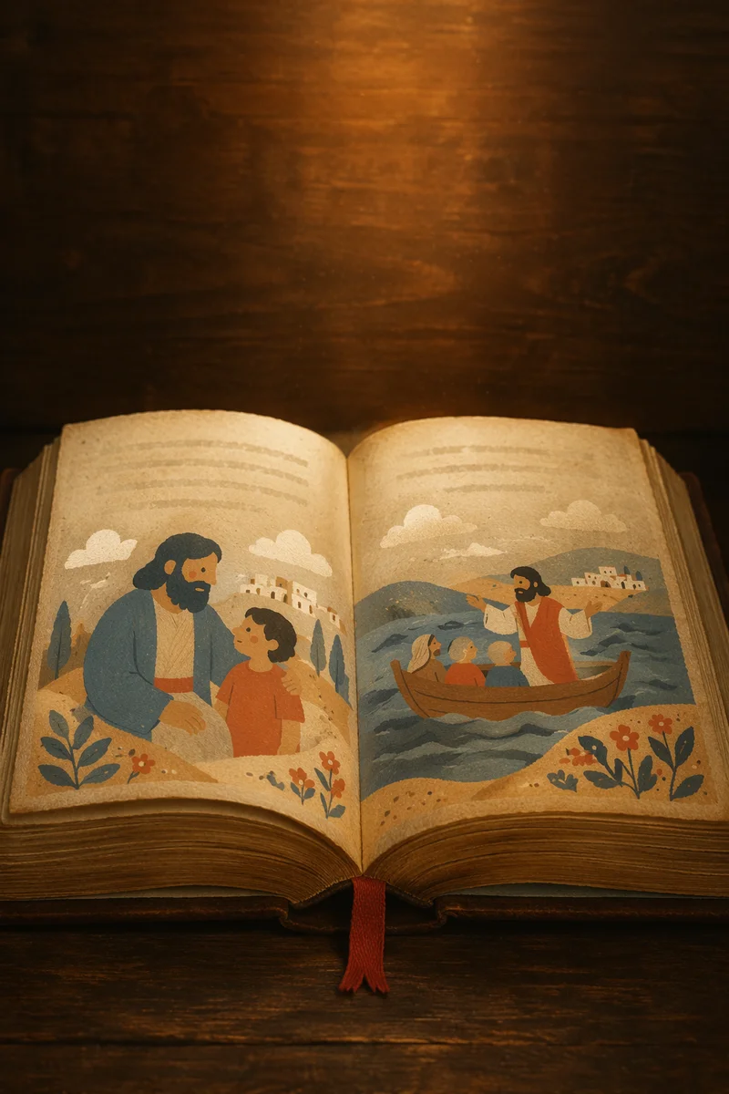 Open Book on Rustic Wooden Table
