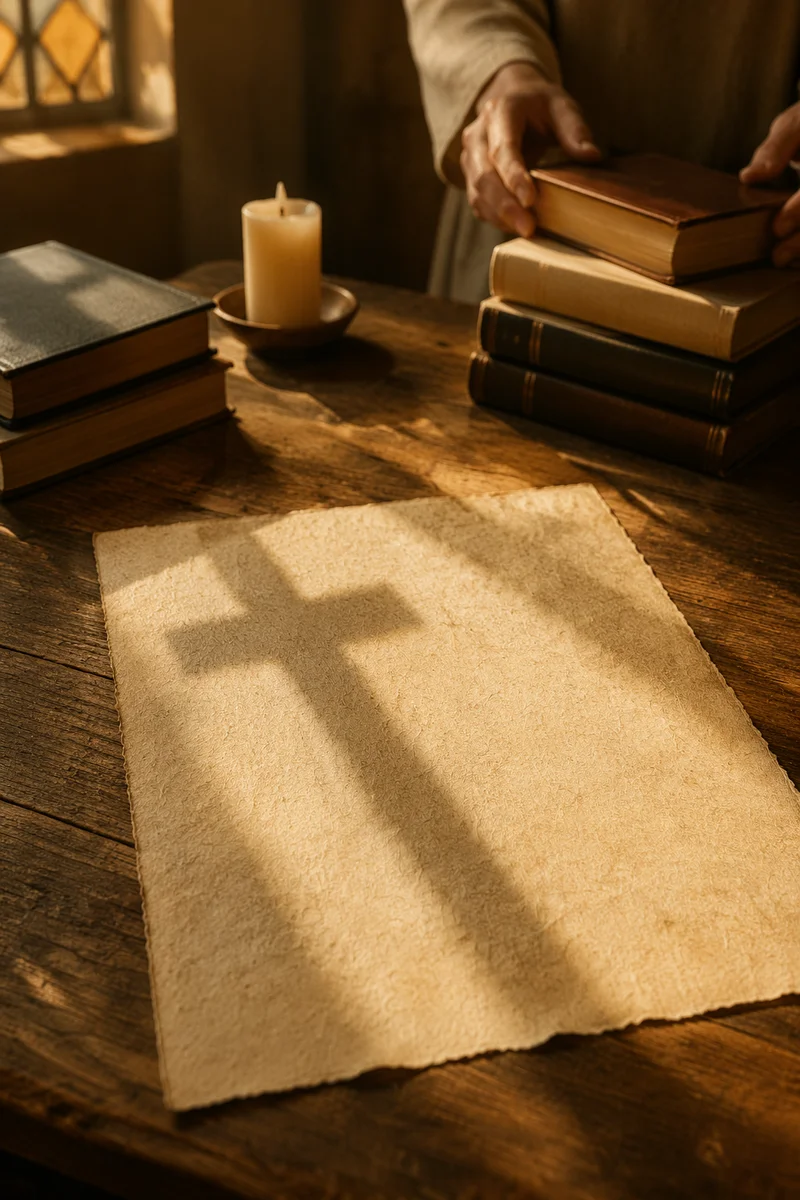 Parchment With Cross Shadow in Chapel
