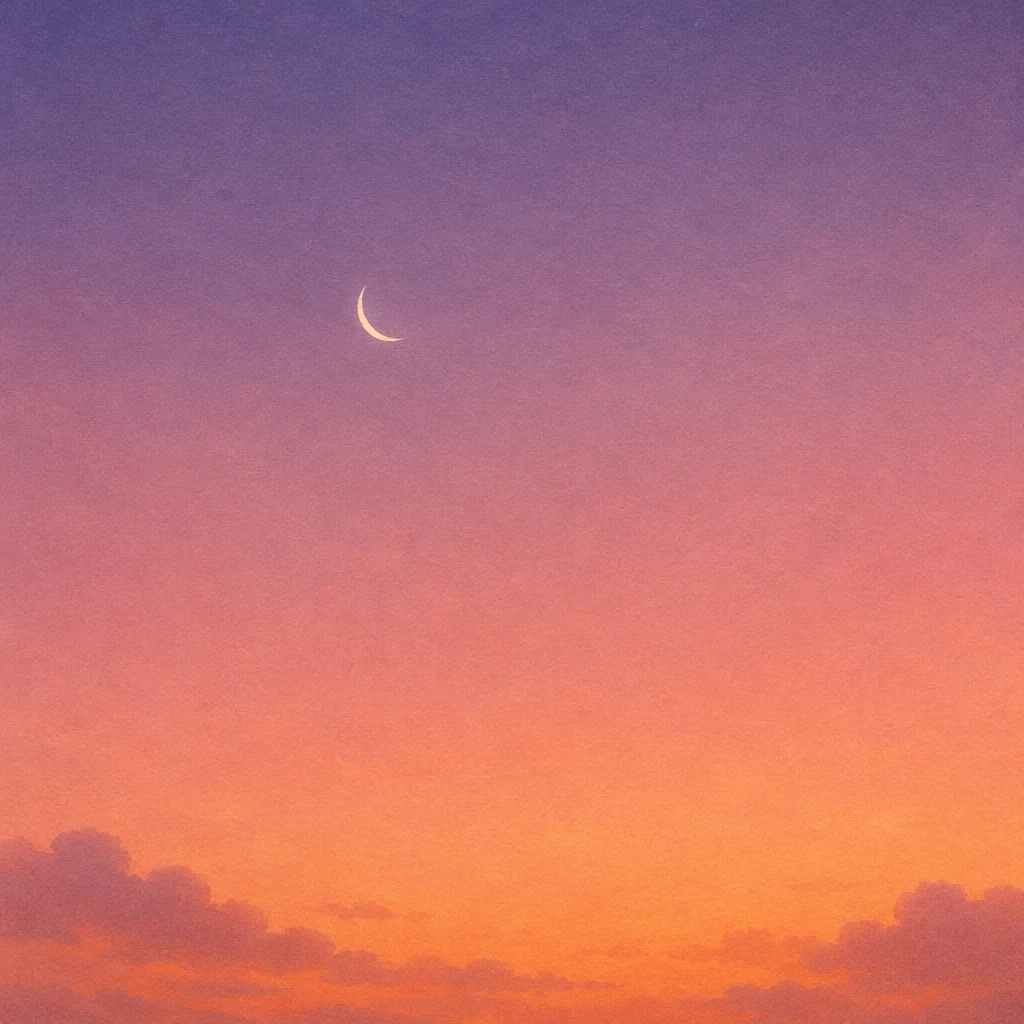 Peaceful Pastel Twilight Sky with Crescent Moon