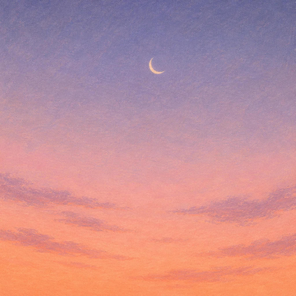 Peaceful Pastel Twilight Sky with Crescent Moon