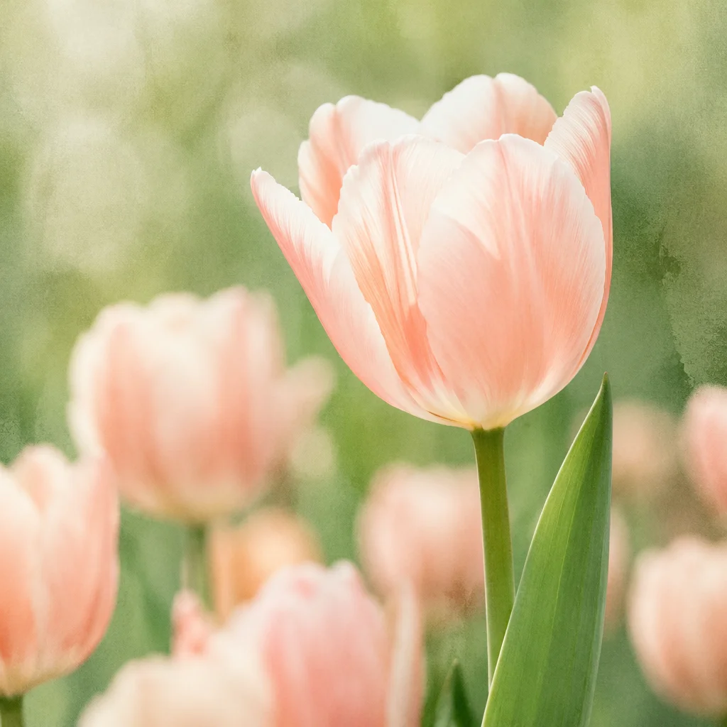 Pastel Peach Tulips in Peaceful Garden