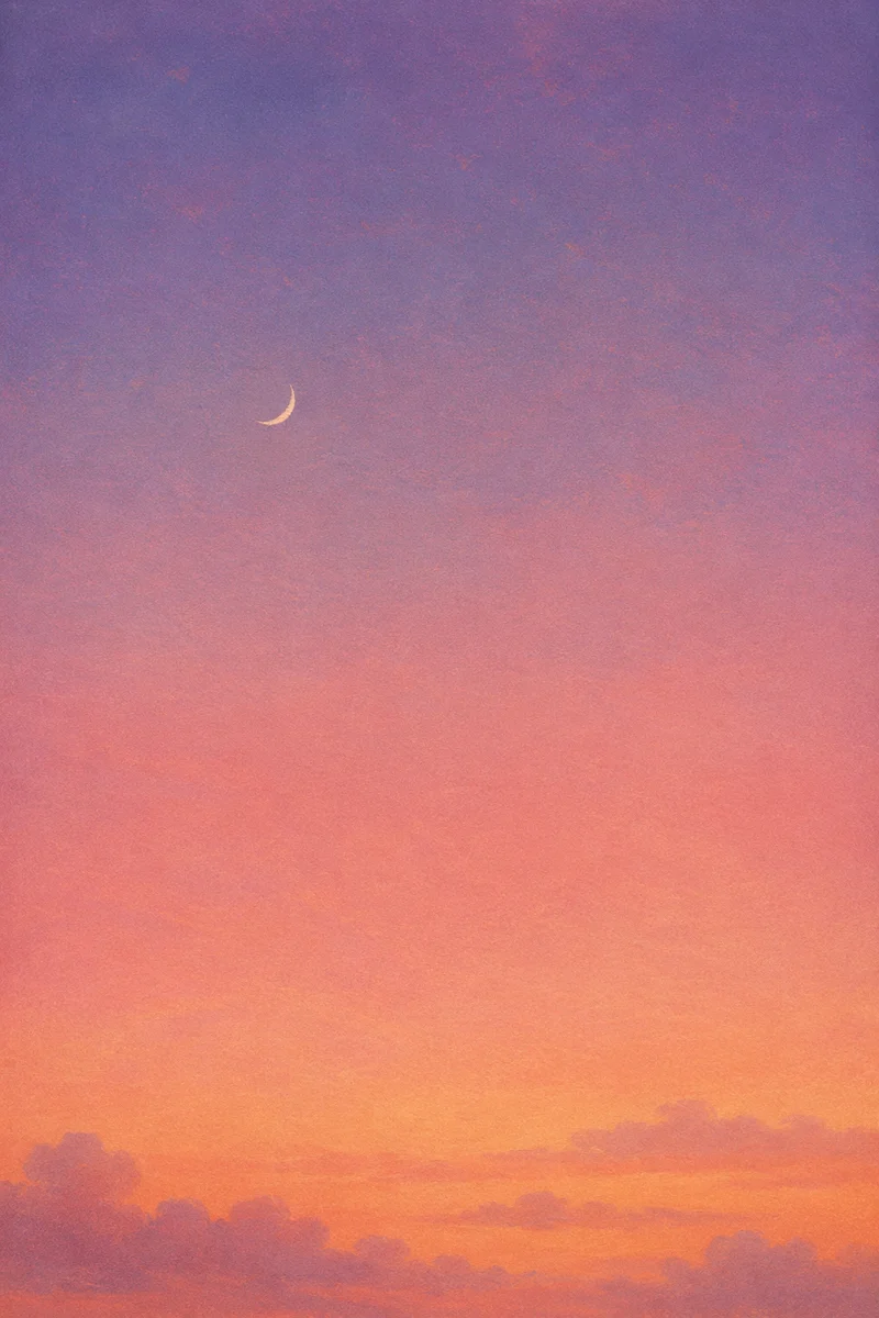 Peaceful Pastel Twilight Sky with Crescent Moon