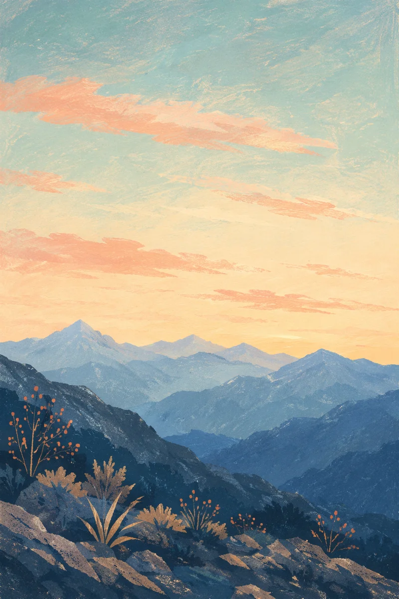 Peaceful Pastel Dawn Over Mountain Ridges