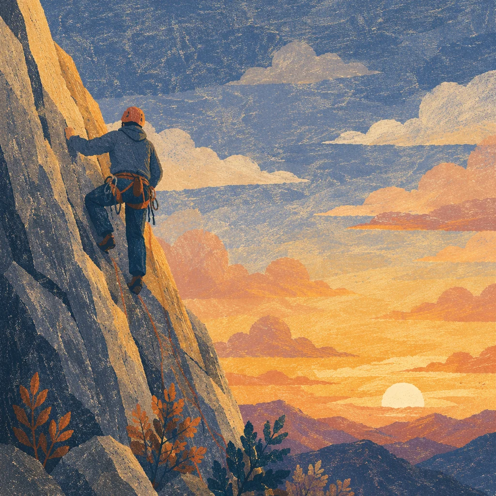 Mountain Climber at Sunset in Strength