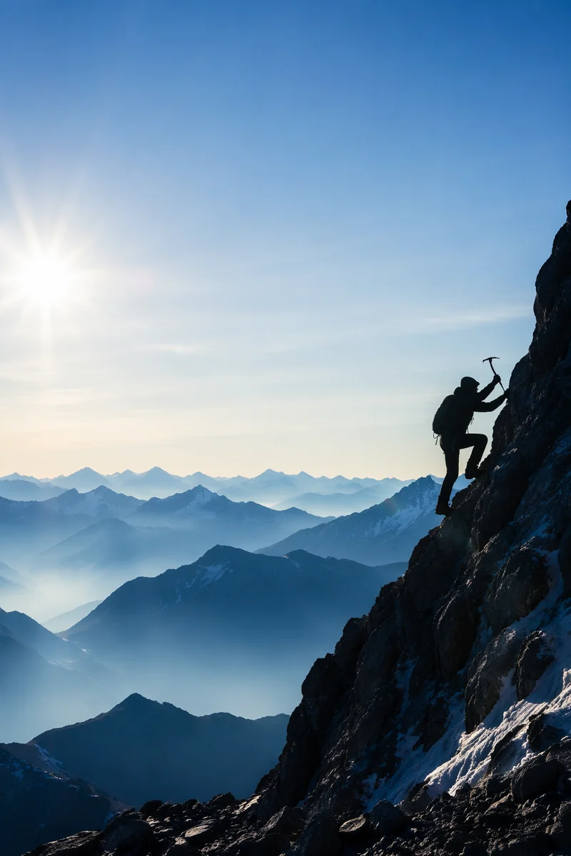 Philippians 4:13 Mountain Climber Sunrise Background