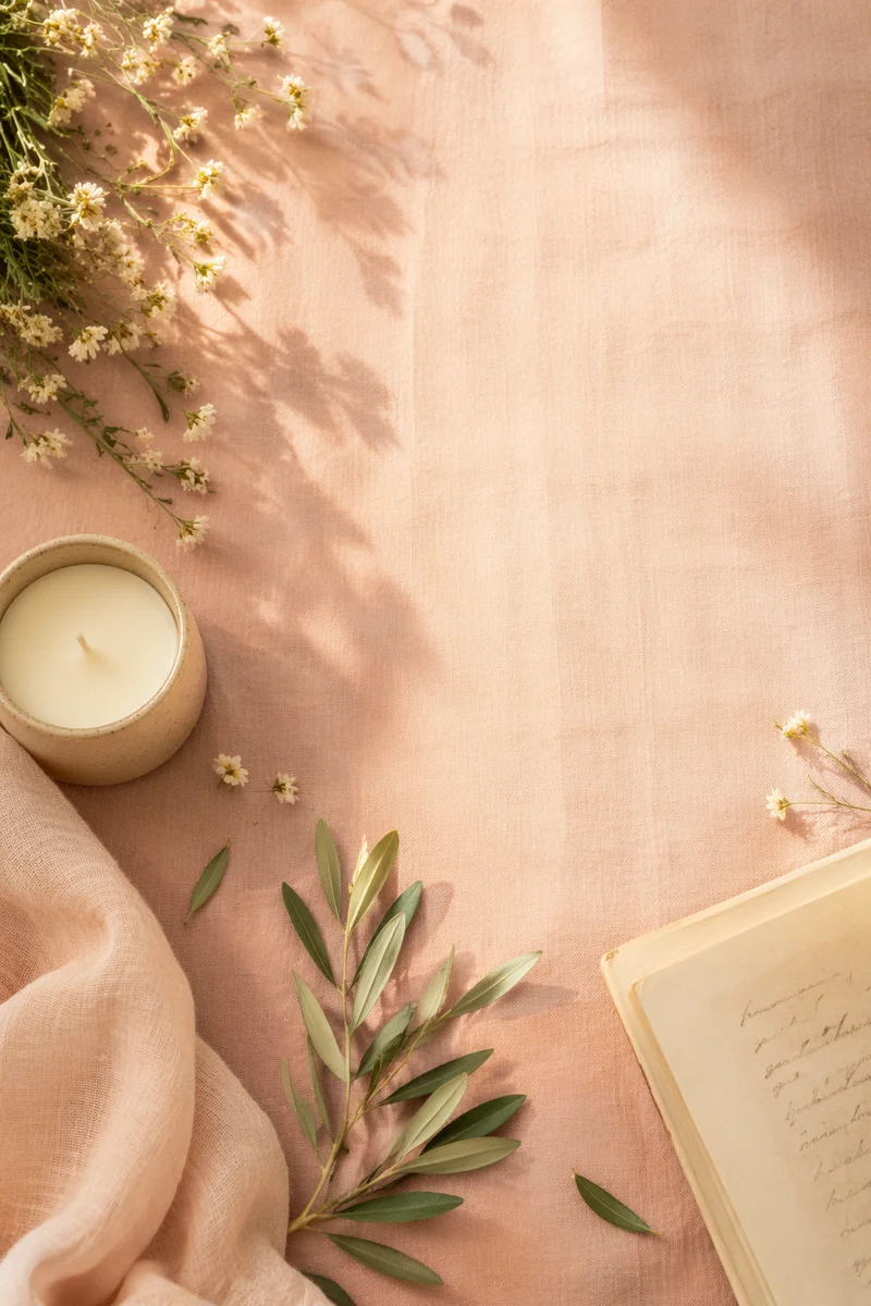 Blush Pink Flat Lay with Wildflowers