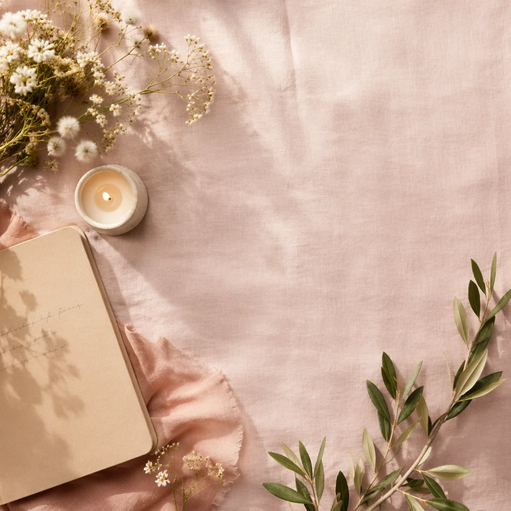 Blush Pink Flat Lay with Wildflowers