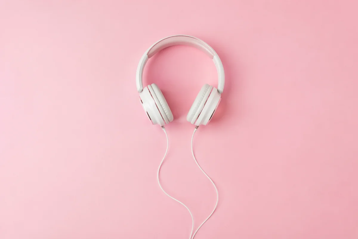 Soft Pastel Pink Headphones Flat Lay
