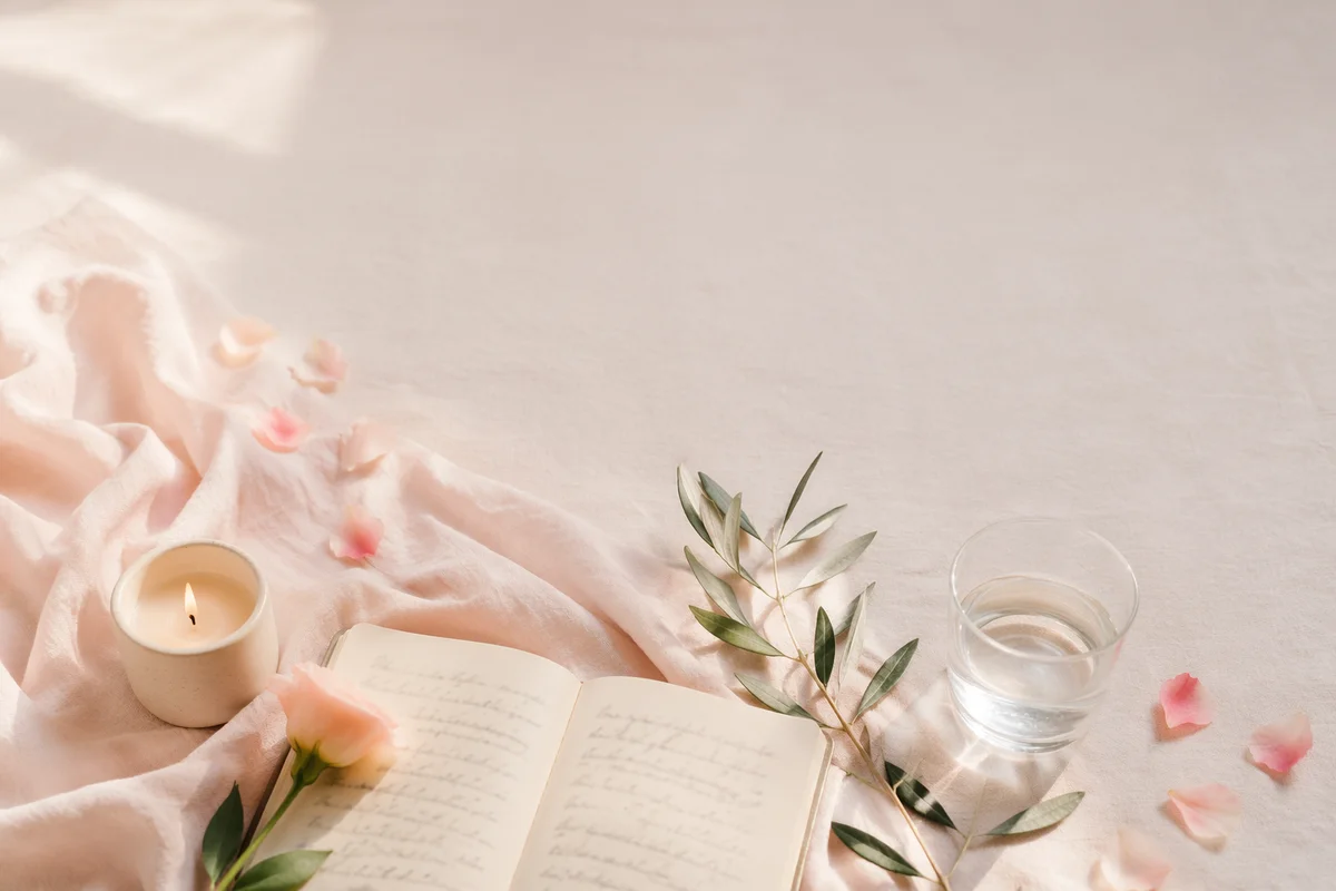 Soft Pastel Flat Lay with Notebook