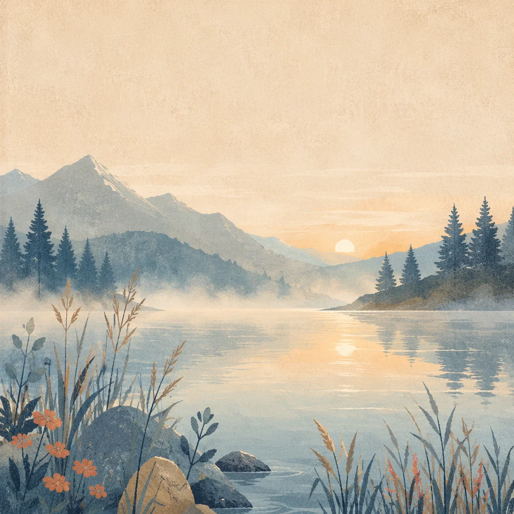 Still Mountain Lake at Dawn Background