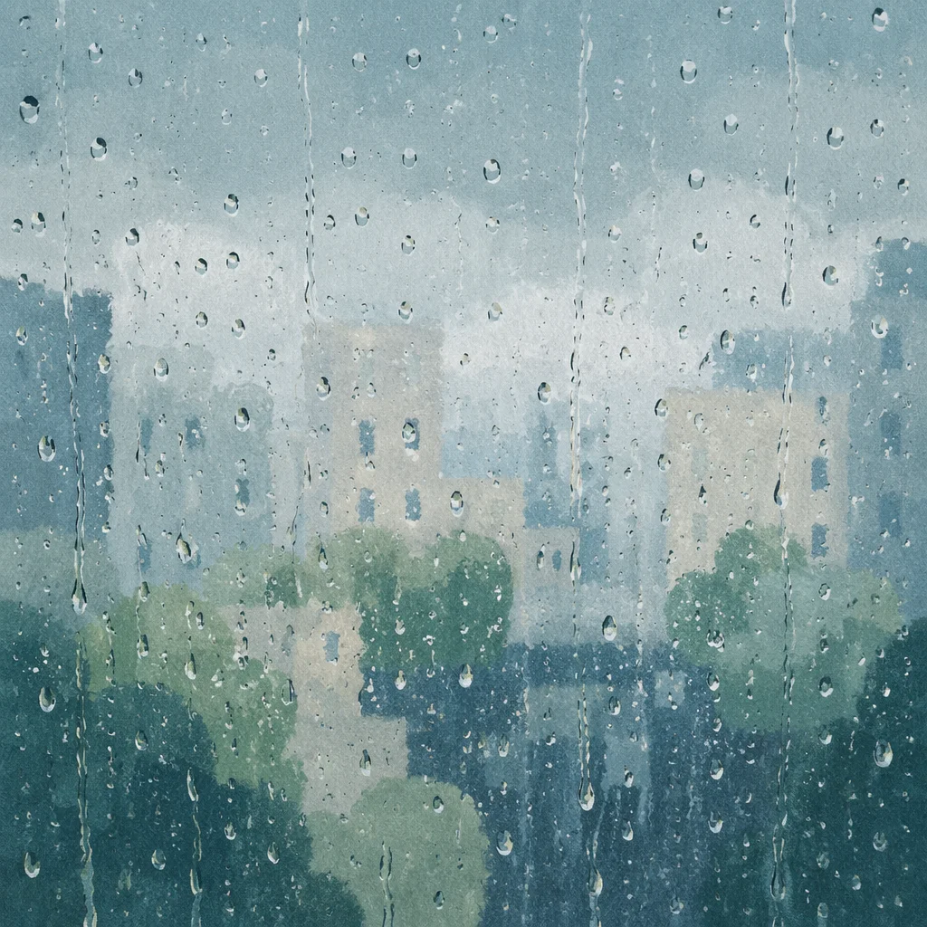 Rainy Window Droplets with Blurred City