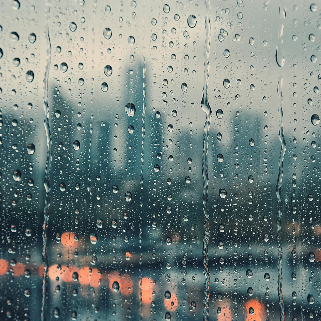 Rain Drops on Blurred City Window
