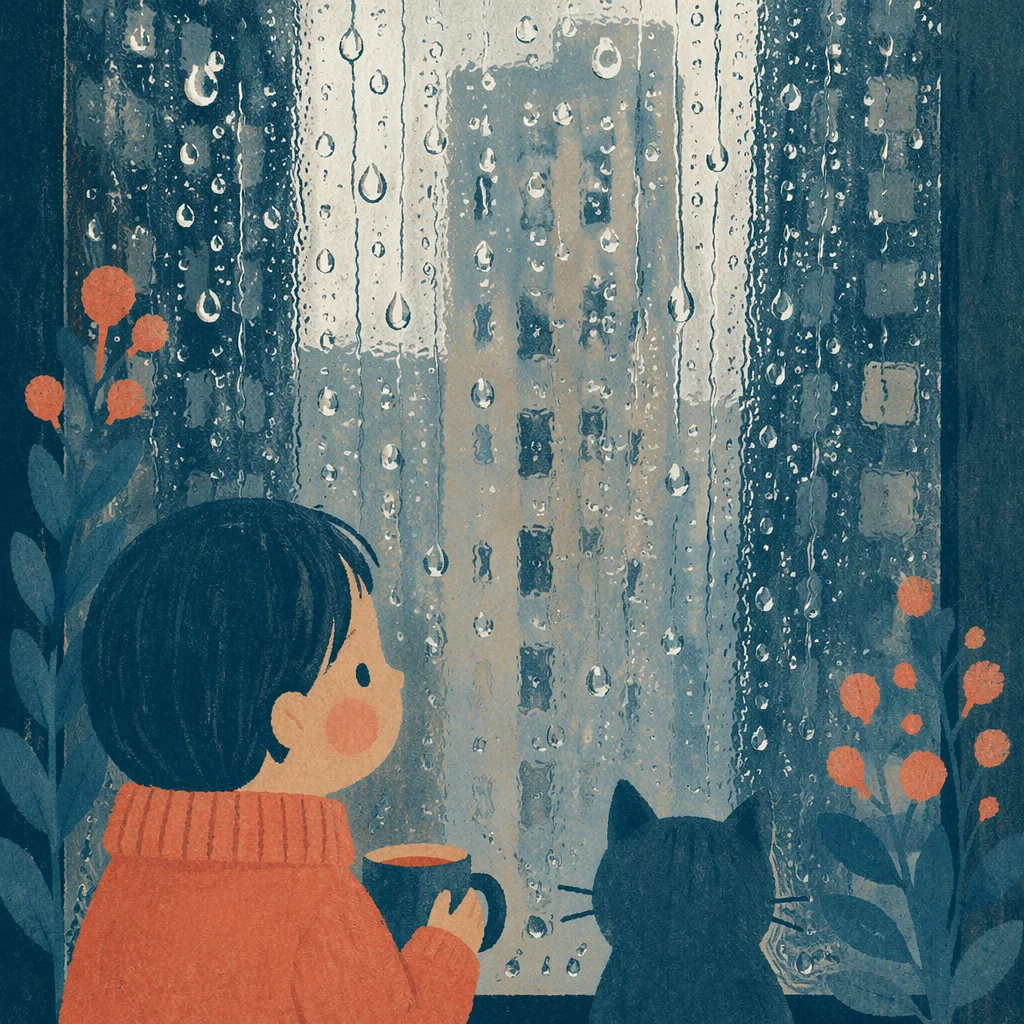 Rain Drops on Blurred City Window