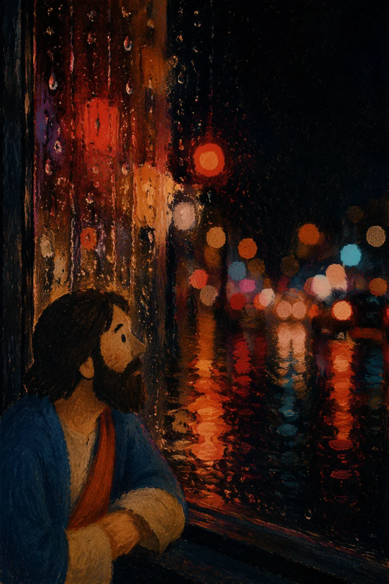 Rain Drops on Blurred City Window