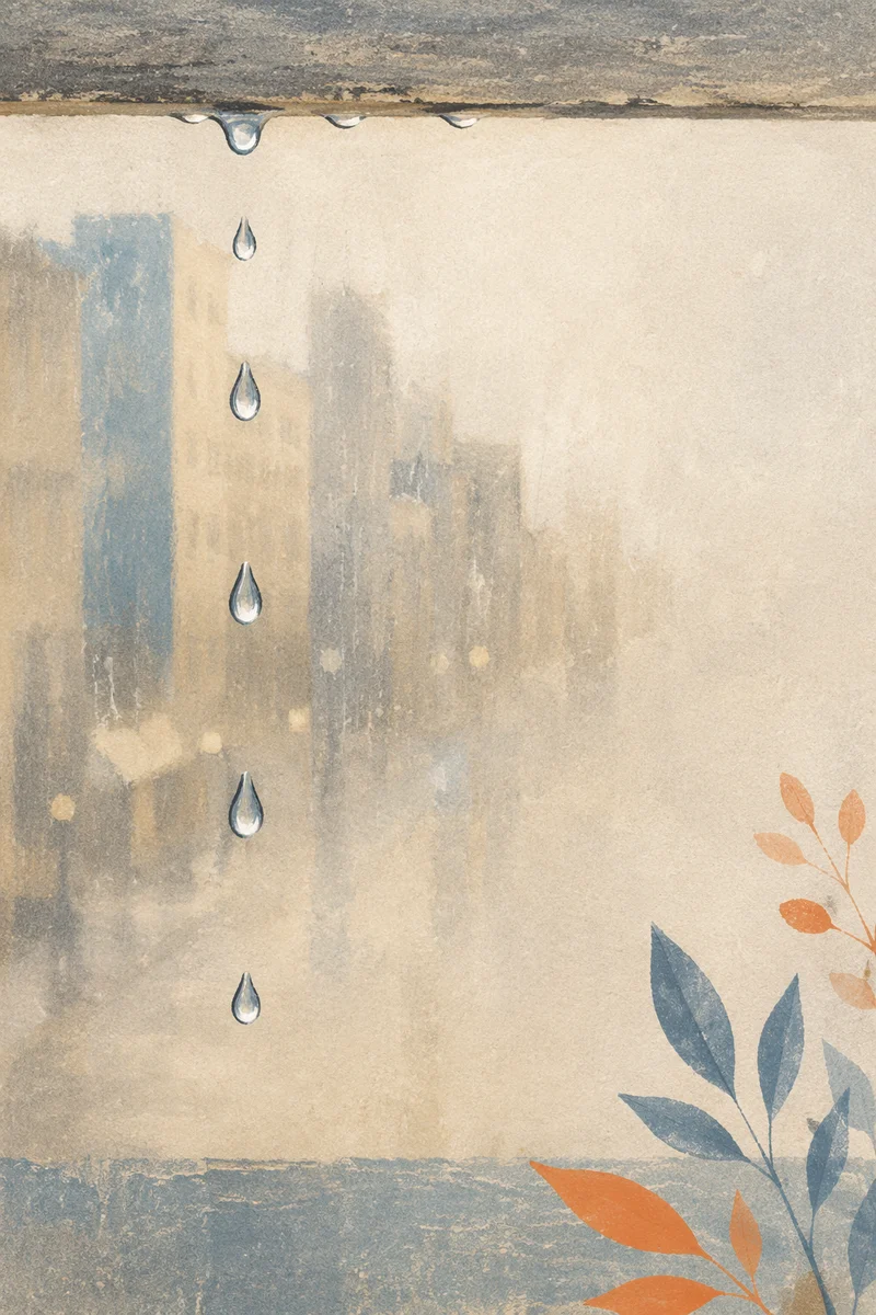 Rainy Window with Blurred City Background