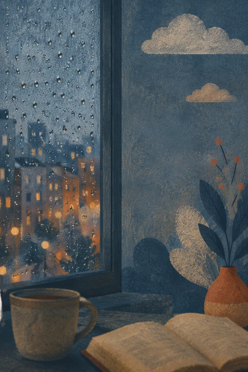 Rain Droplets on Window with City Bokeh