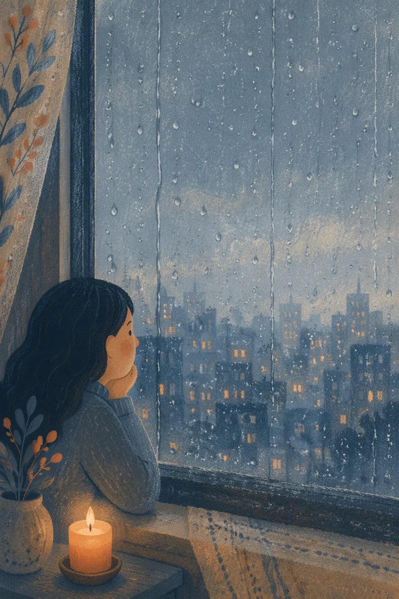 Raindrops on Window with Blurred City