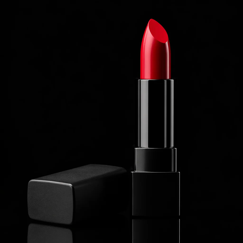 Bold Red Lipstick on Black Background