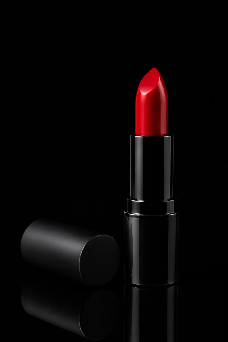 Bold Red Lipstick on Black Background