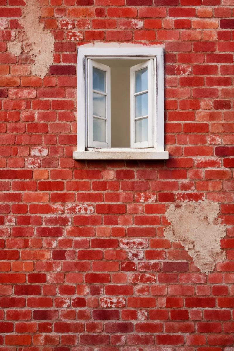 Vibrant Red Brick Wall with White Window