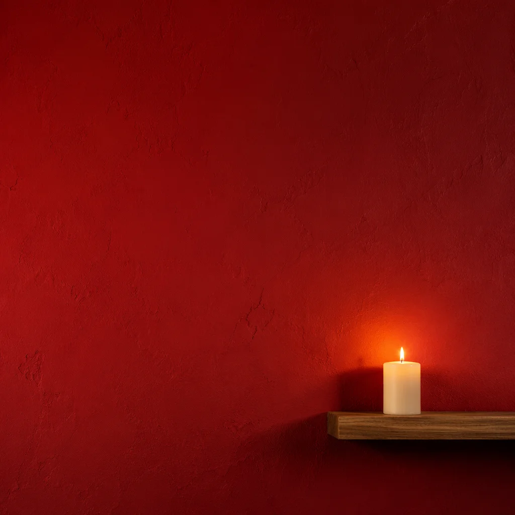 Vibrant Red Prayer Corner with Candle