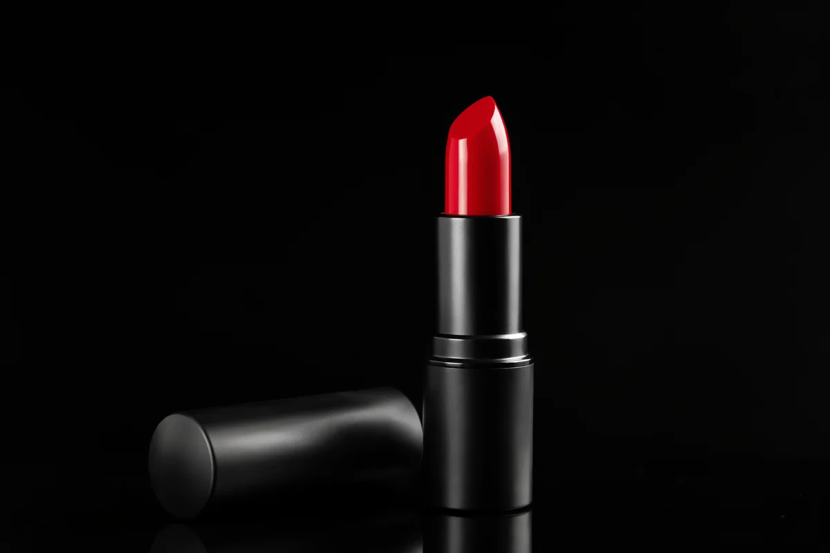 Vivid Red Lipstick on Black Luxury Background