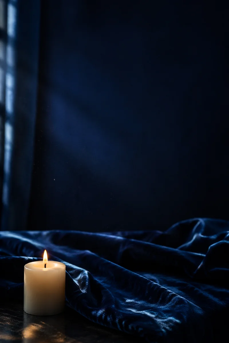 Royal Blue Velvet with Ivory Candle