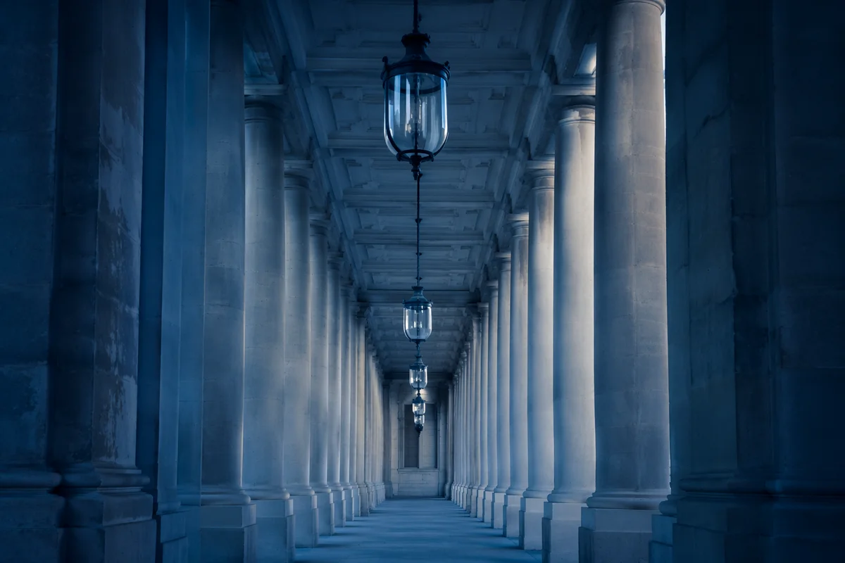 Royal Blue Neoclassical Passageway Background