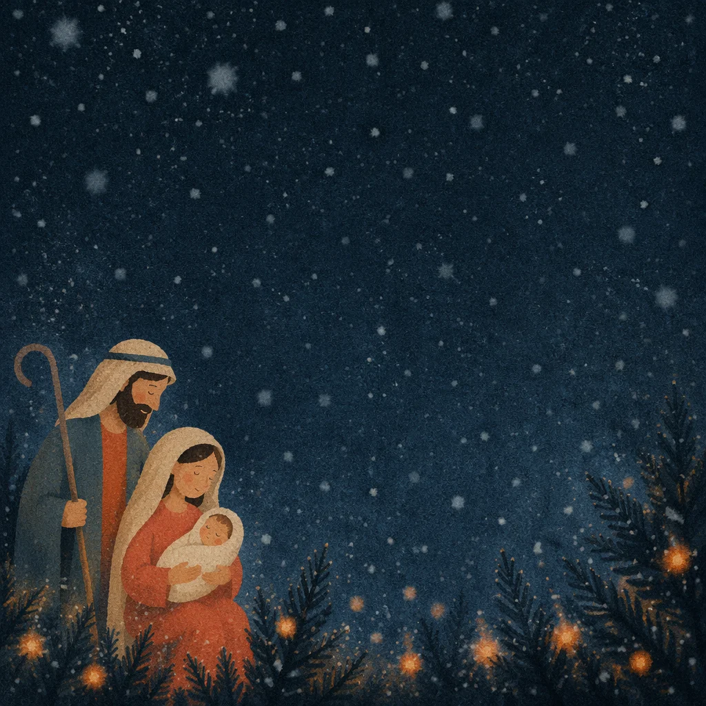 Soft Snowfall on Dark Christmas Night