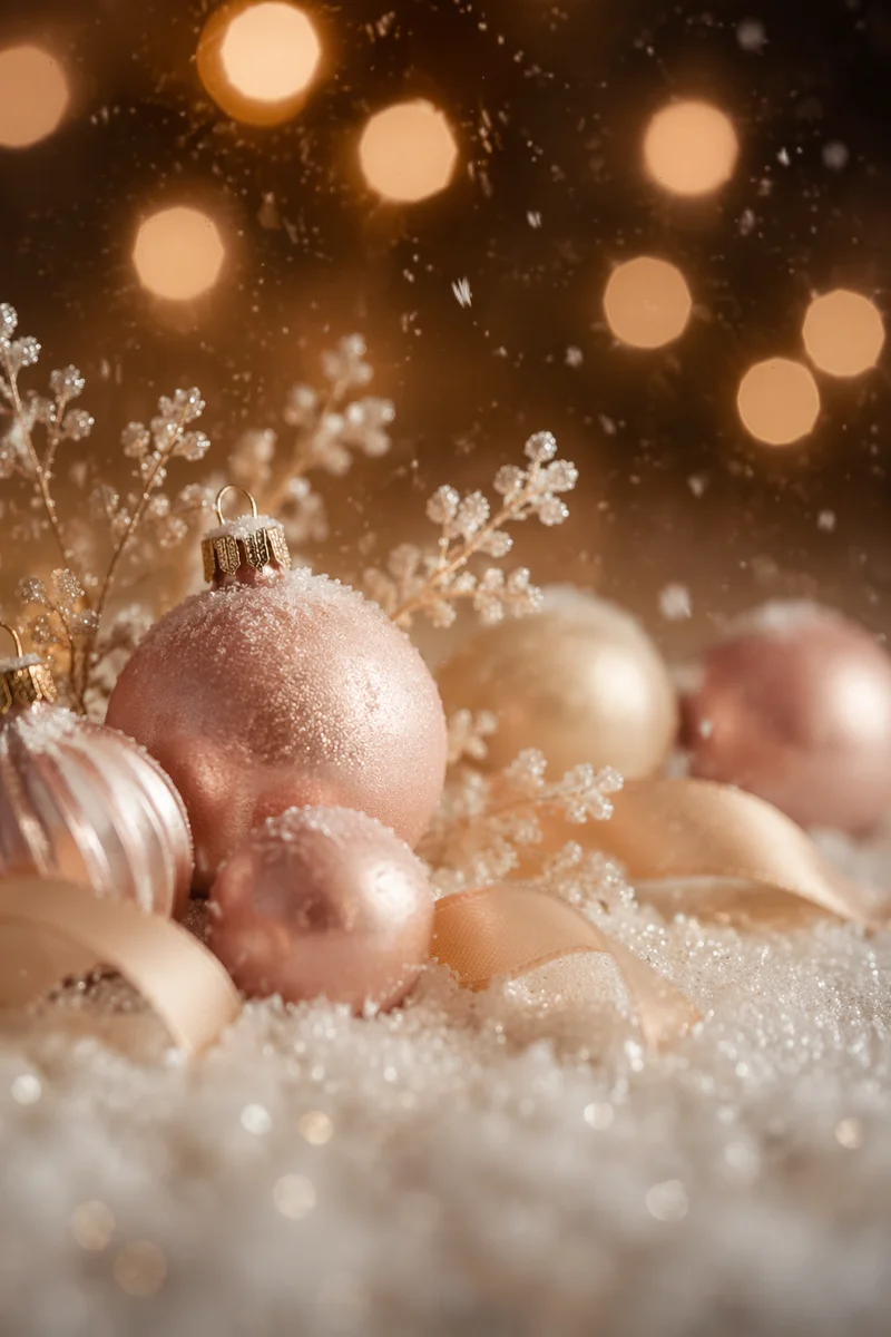 Soft Snowfall Christmas Baubles Background