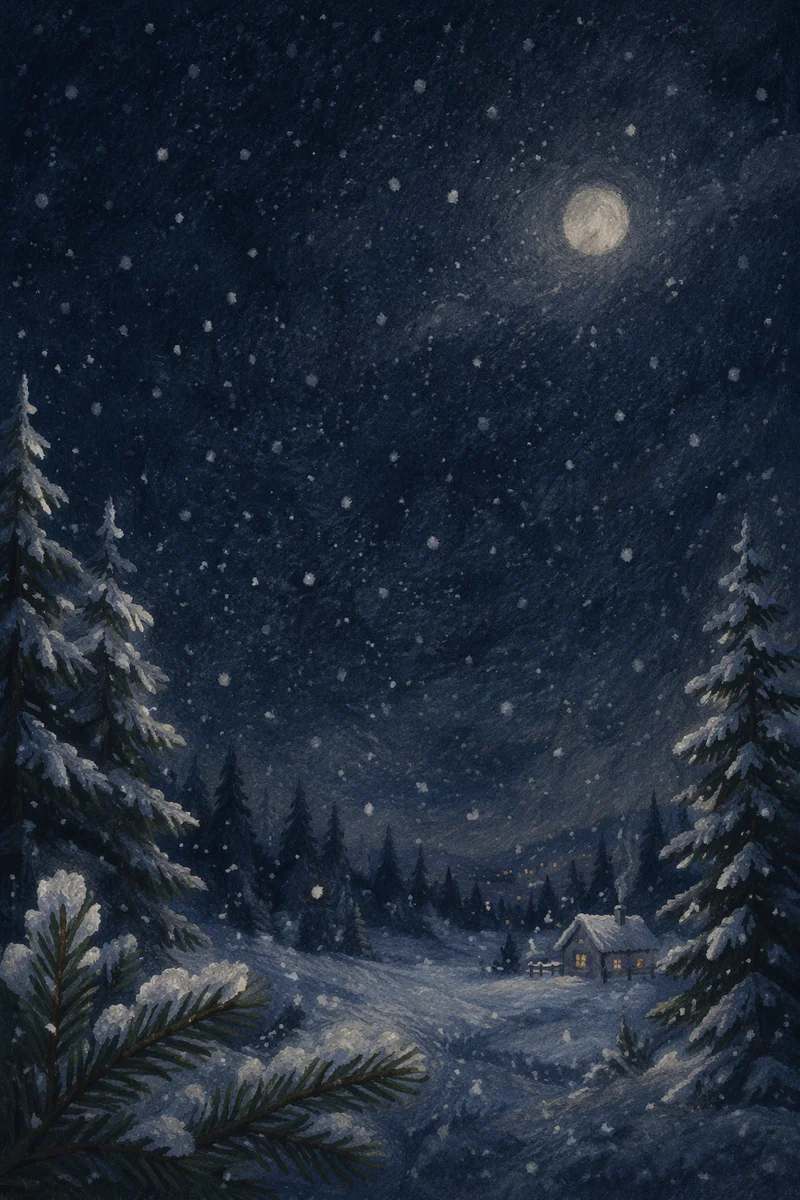 Soft Christmas Snowfall on Dark Woodland