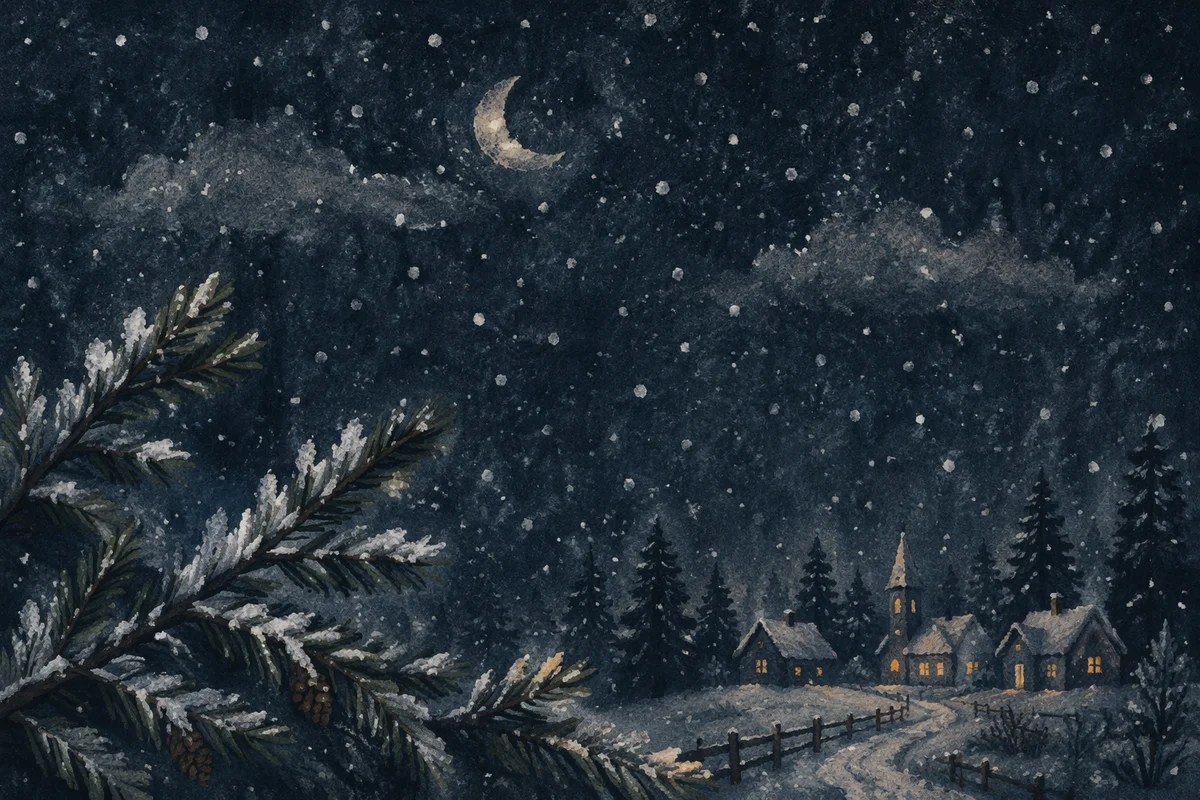 Soft Snowfall Christmas Night Woodland Background