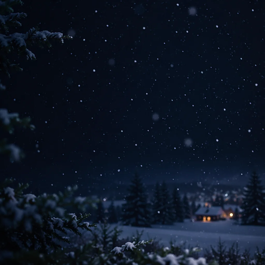 Soft Christmas Snowfall on Dark Woodland